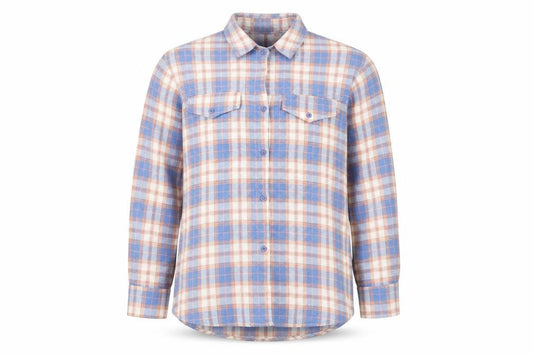 Front view of PRETTYLITTLETHING women’s multicoloured plaid polyester basic button-up, size UK 6, collared