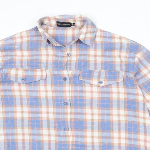 PRETTYLITTLETHING Womens Multicoloured Plaid Polyester Basic Button-Up Size 6 Collared