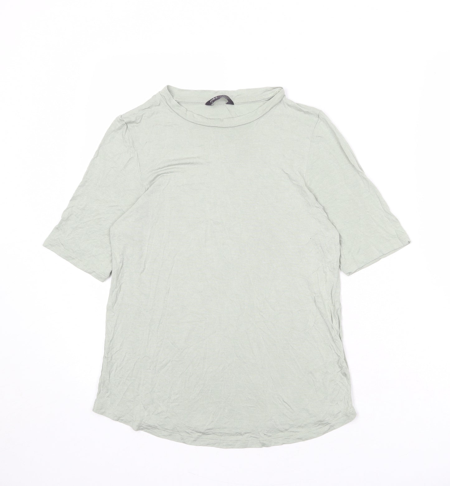 Marks and Spencer Womens Green Viscose Basic T-Shirt Size 14 Round Neck