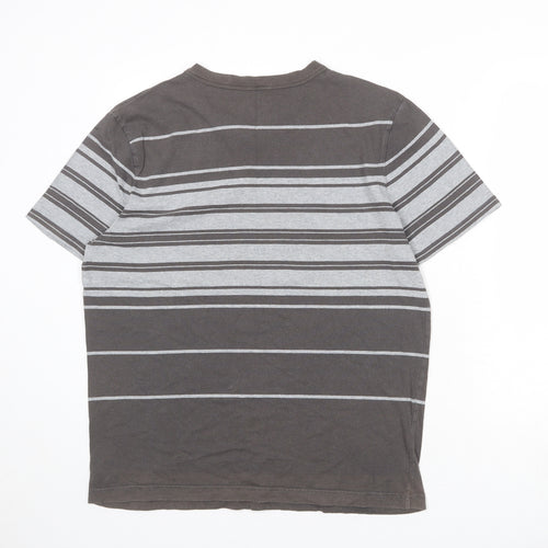 Gap Mens Brown Striped Cotton T-Shirt Size L Round Neck