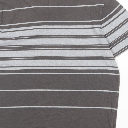 Gap Mens Brown Striped Cotton T-Shirt Size L Round Neck