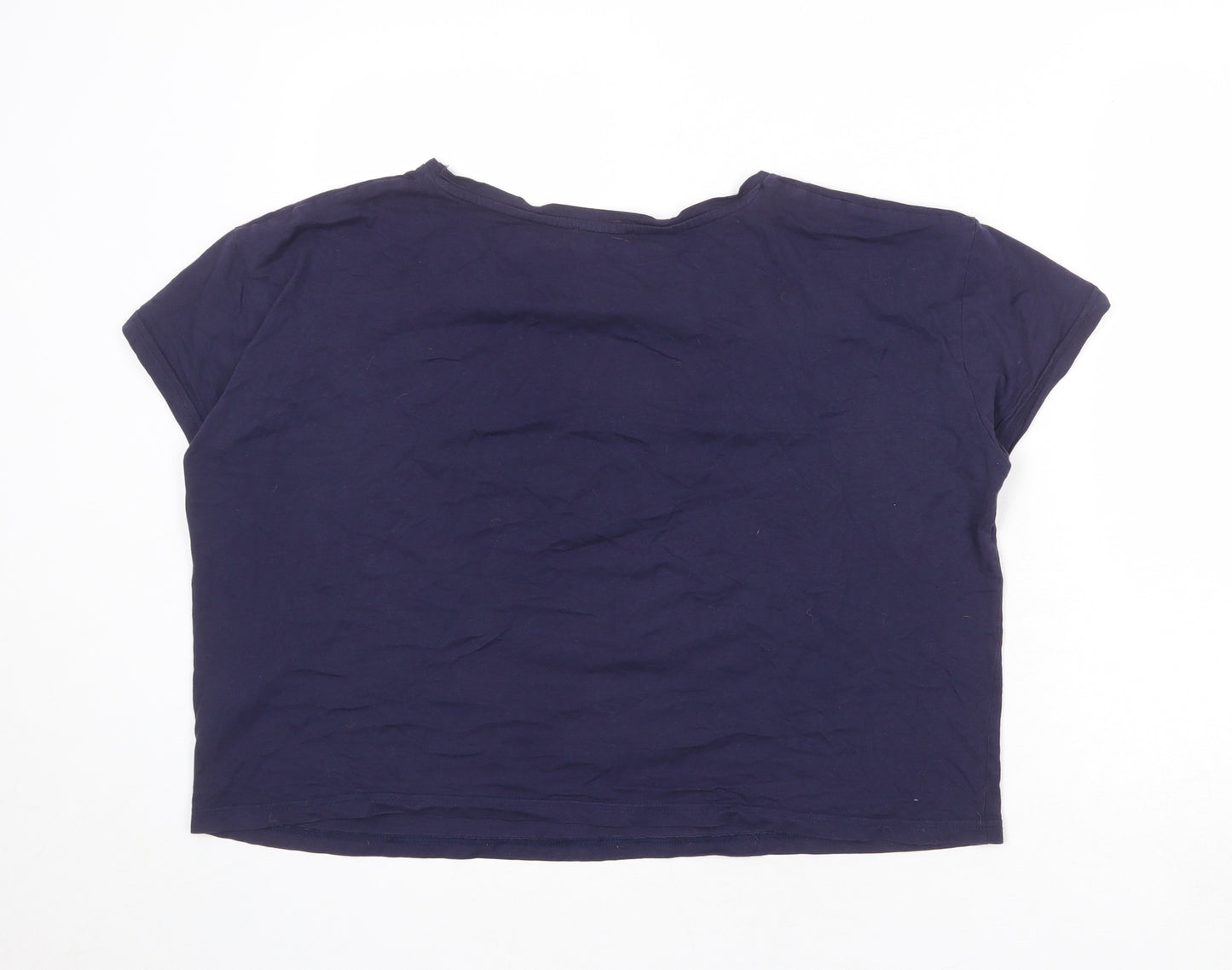 New Look Womens Blue 100% Cotton Basic T-Shirt Size L Boat Neck - Dog