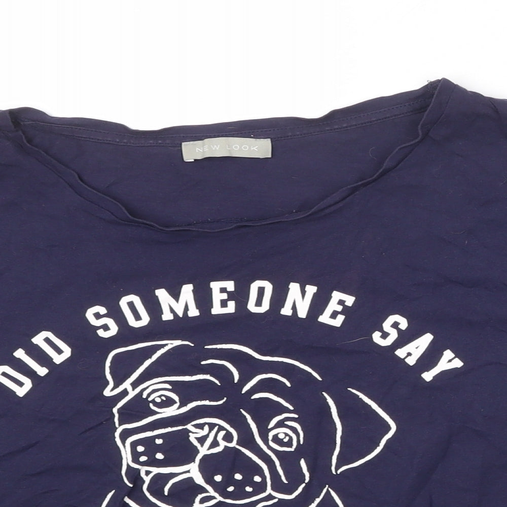 New Look Womens Blue 100% Cotton Basic T-Shirt Size L Boat Neck - Dog