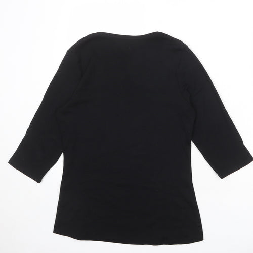 Marks and Spencer Womens Black 100% Cotton Basic T-Shirt Size 14 Round Neck