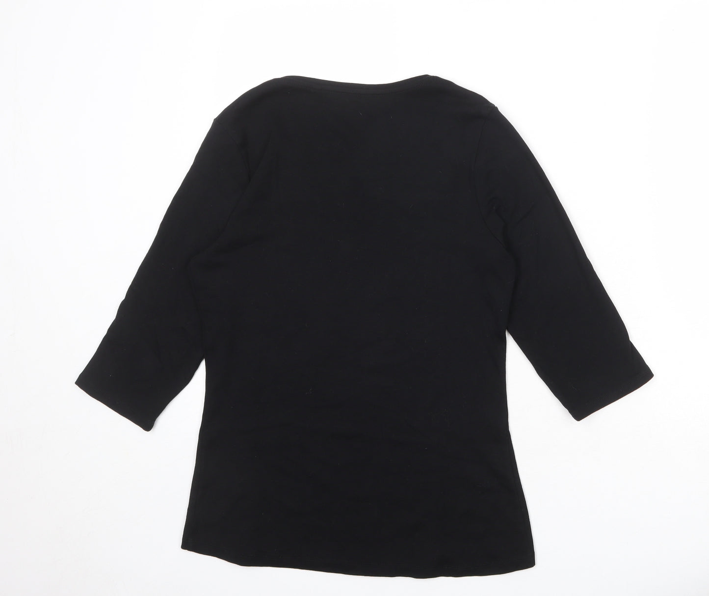 Marks and Spencer Womens Black 100% Cotton Basic T-Shirt Size 14 Round Neck