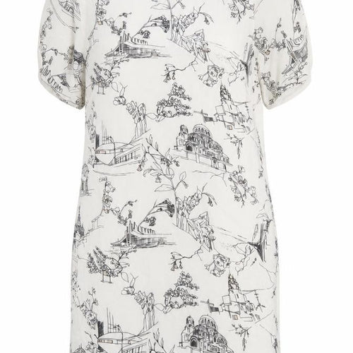 French Connection Womens Ivory Geometric Viscose A-Line Size 6 Round Neck Button - illustration print