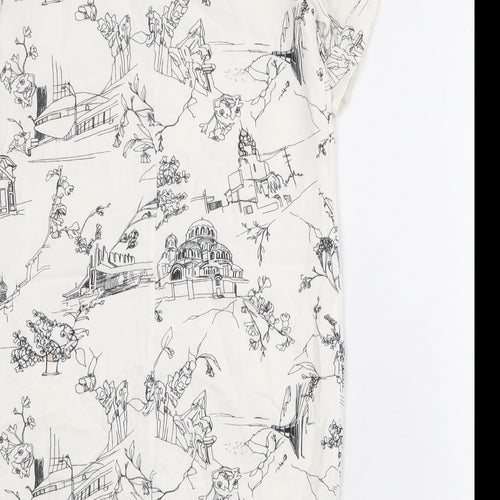 French Connection Womens Ivory Geometric Viscose A-Line Size 6 Round Neck Button - illustration print