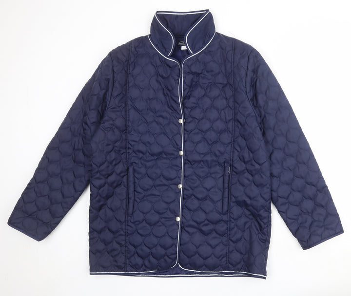 Gabriella Vicenga Womens Blue Quilted Jacket Size 14 Snap