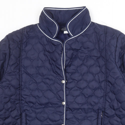 Gabriella Vicenga Womens Blue Quilted Jacket Size 14 Snap
