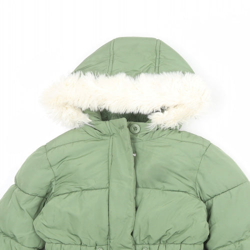 Marks and Spencer Girls Green Puffer Jacket Jacket Size 6-7 Years Zip