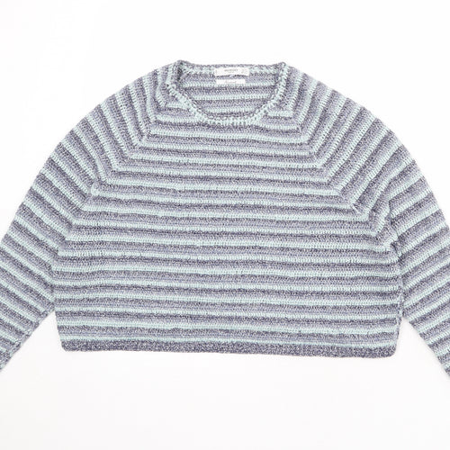 Mango Womens Blue Round Neck Striped Viscose Pullover Jumper Size S - Size S-M