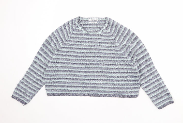 Mango Womens Blue Round Neck Striped Viscose Pullover Jumper Size S - Size S-M