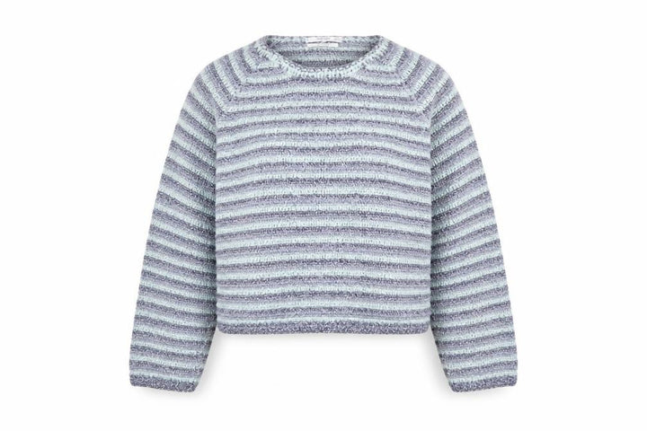 Mango Womens Blue Round Neck Striped Viscose Pullover Jumper Size S - Size S-M