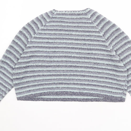 Mango Womens Blue Round Neck Striped Viscose Pullover Jumper Size S - Size S-M