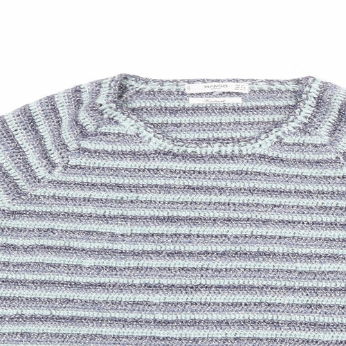 Mango Womens Blue Round Neck Striped Viscose Pullover Jumper Size S - Size S-M