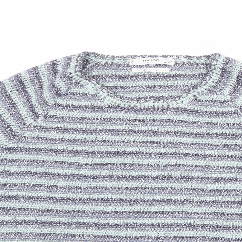 Mango Womens Blue Round Neck Striped Viscose Pullover Jumper Size S - Size S-M