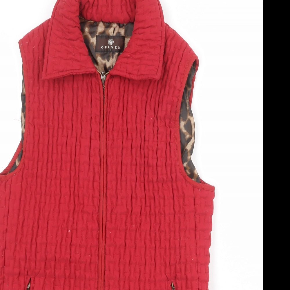 Guisen Womens Red Gilet Jacket Size M Zip - Textured
