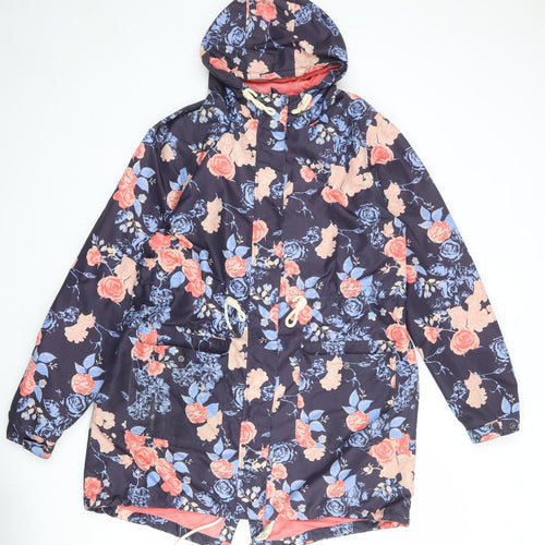 Crane Womens Blue Floral Overcoat Coat Size L Zip