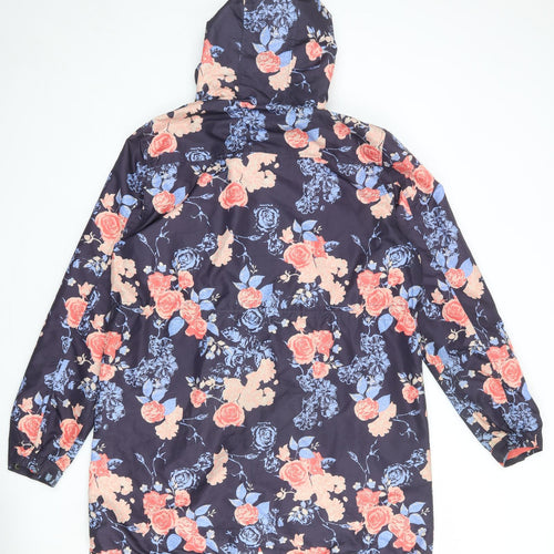 Crane Womens Blue Floral Overcoat Coat Size L Zip