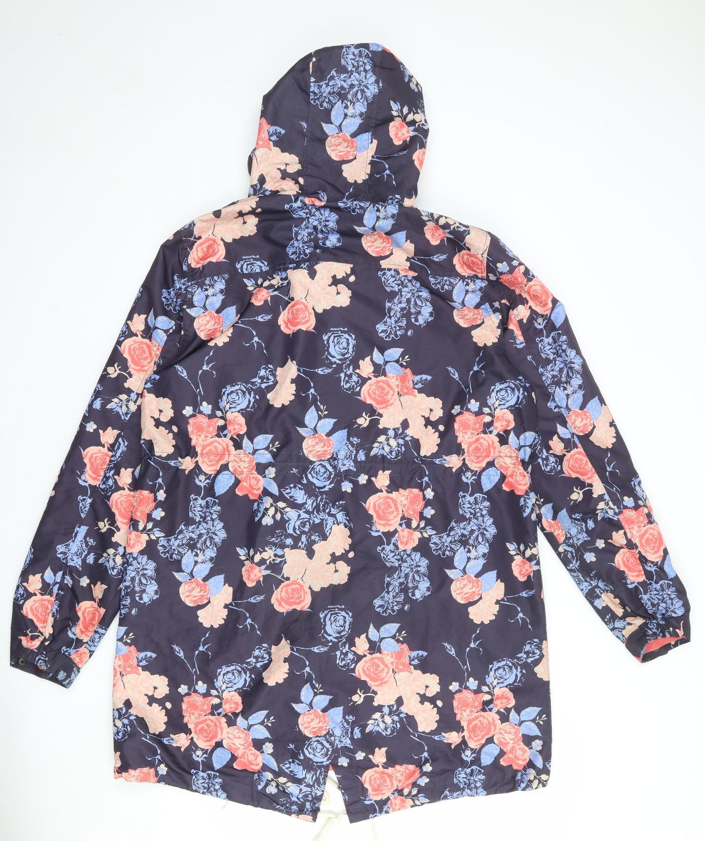 Crane Womens Blue Floral Overcoat Coat Size L Zip