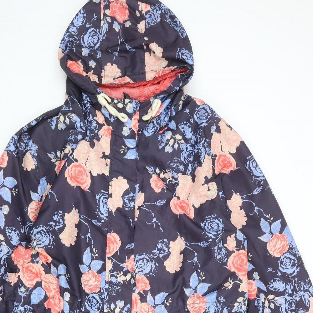 Crane Womens Blue Floral Overcoat Coat Size L Zip