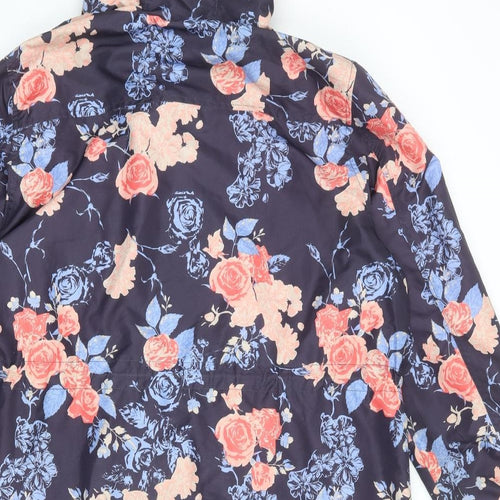 Crane Womens Blue Floral Overcoat Coat Size L Zip