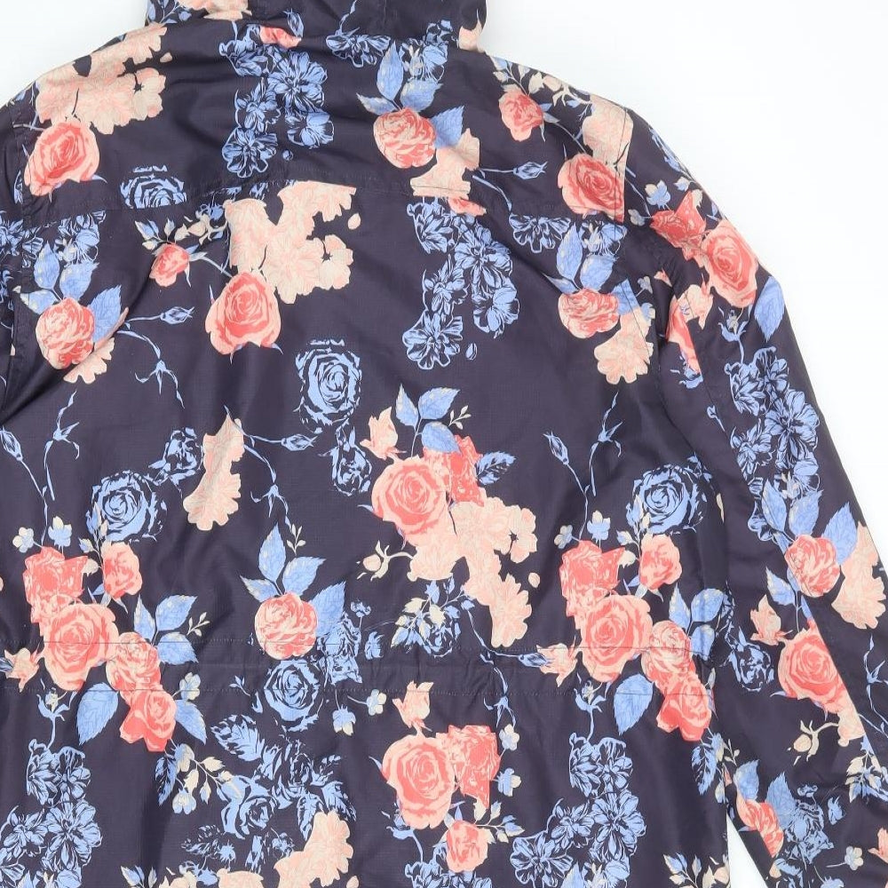 Crane Womens Blue Floral Overcoat Coat Size L Zip