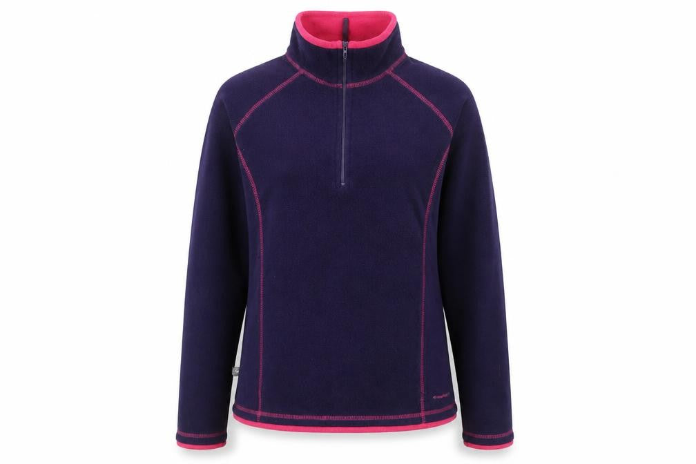 Front view of Mountain Life women’s purple polyester pullover sweatshirt, size UK 10, zip