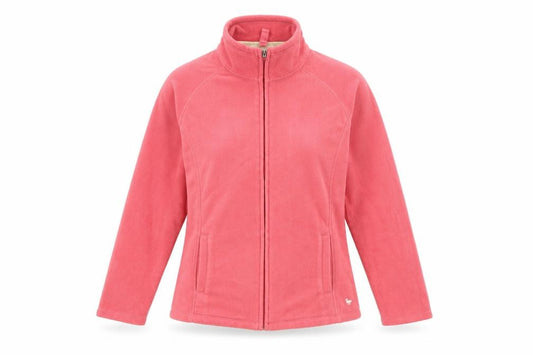 Front view of EWM women’s pink jacket, size M, zip