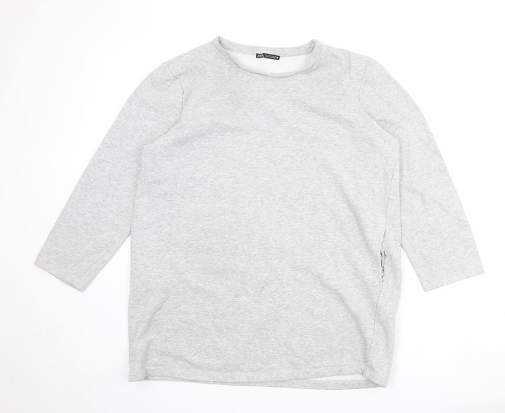 Zara Womens Grey Cotton Pullover Sweatshirt Size L Pullover