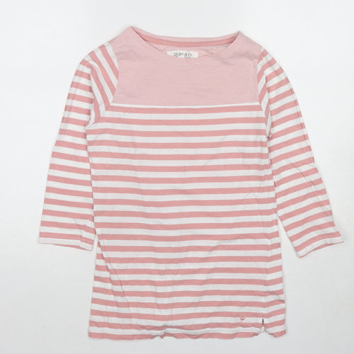 Cuba&Co Womens Pink Striped Cotton Basic T-Shirt Size 8 Boat Neck