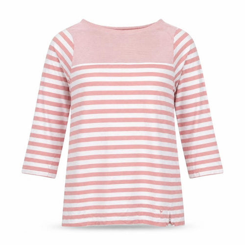 Cuba&Co Womens Pink Striped Cotton Basic T-Shirt Size 8 Boat Neck