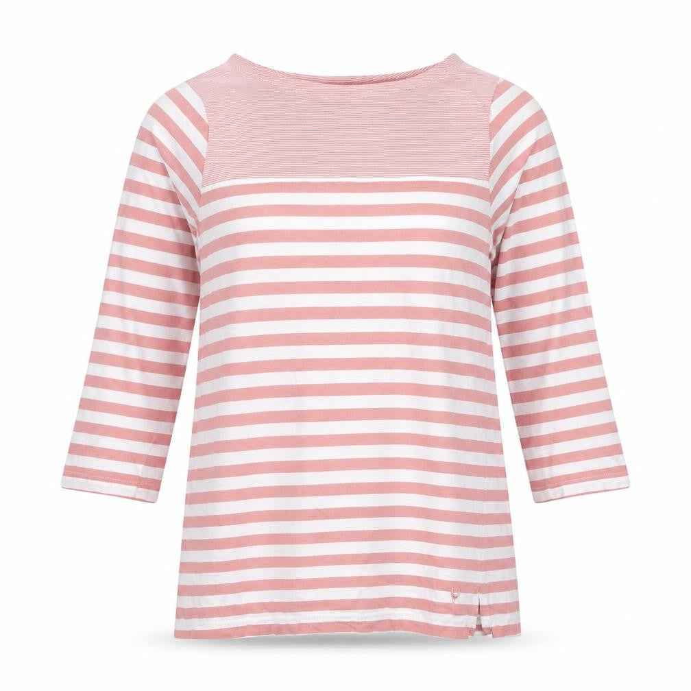 Cuba&Co Womens Pink Striped Cotton Basic T-Shirt Size 8 Boat Neck