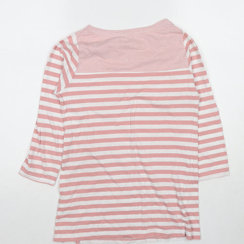 Cuba&Co Womens Pink Striped Cotton Basic T-Shirt Size 8 Boat Neck