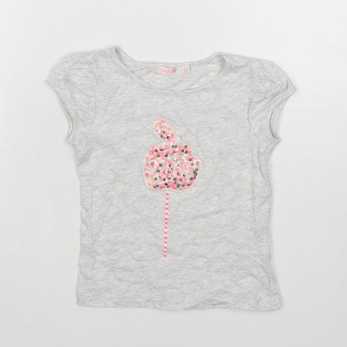 Billieblush Girls Grey Cotton Basic T-Shirt Size 4 Years Boat Neck Pullover