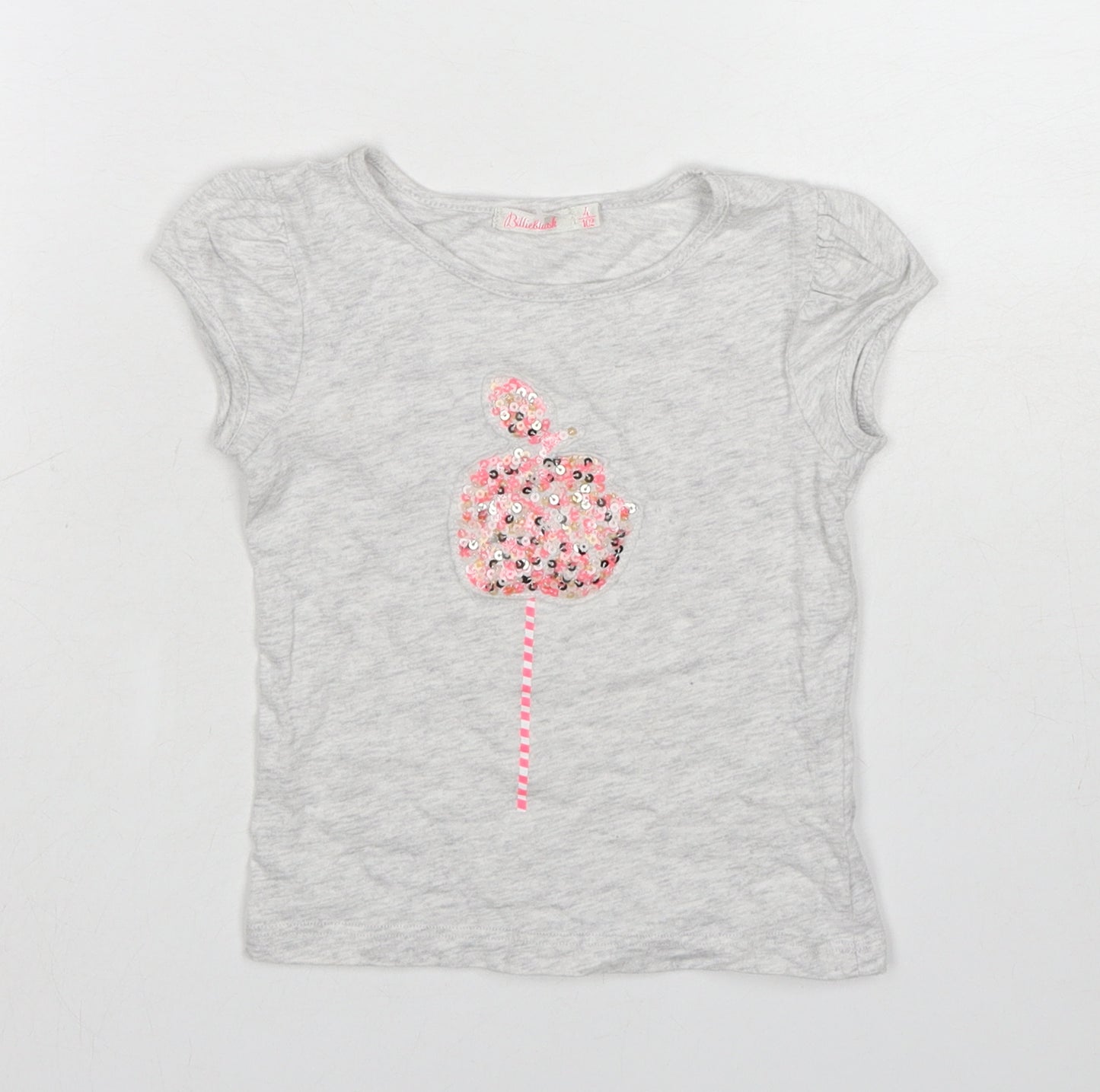 Billieblush Girls Grey Cotton Basic T-Shirt Size 4 Years Boat Neck Pullover