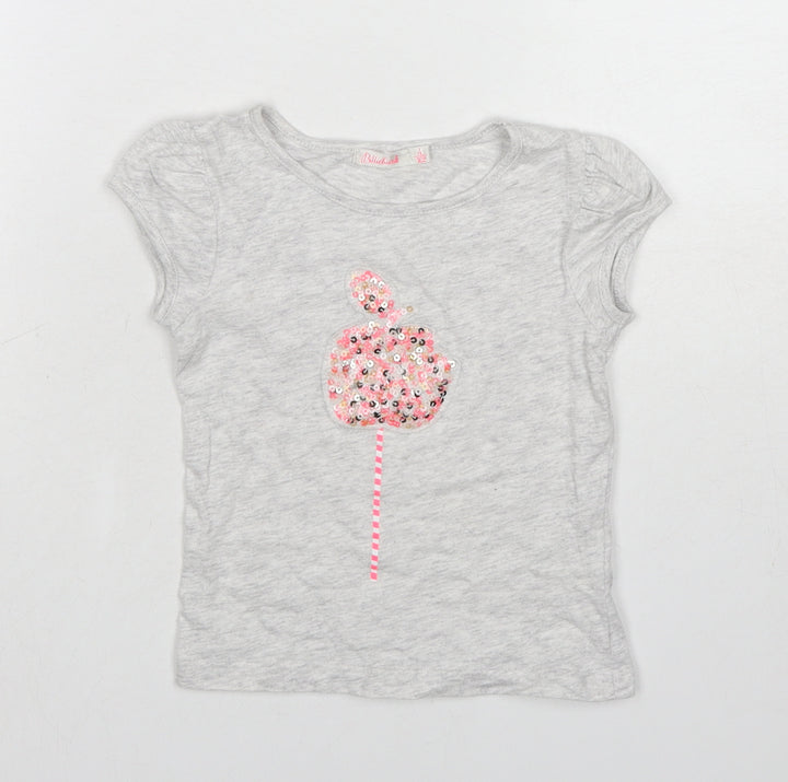 Billieblush Girls Grey Cotton Basic T-Shirt Size 4 Years Boat Neck Pullover
