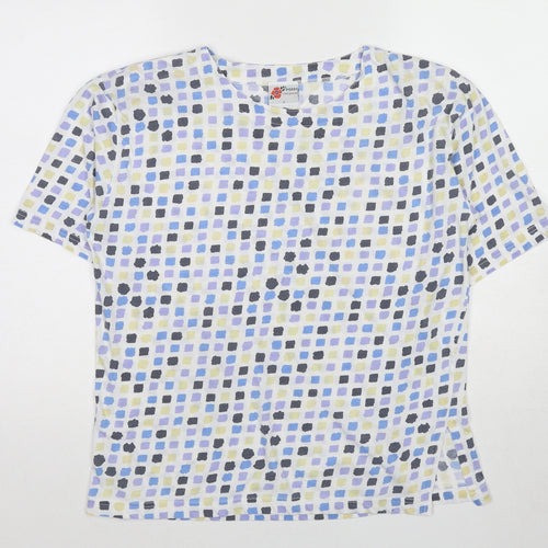Poppy Womens Multicoloured Geometric Cotton Basic T-Shirt Size S Crew Neck