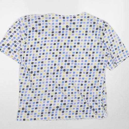 Poppy Womens Multicoloured Geometric Cotton Basic T-Shirt Size S Crew Neck
