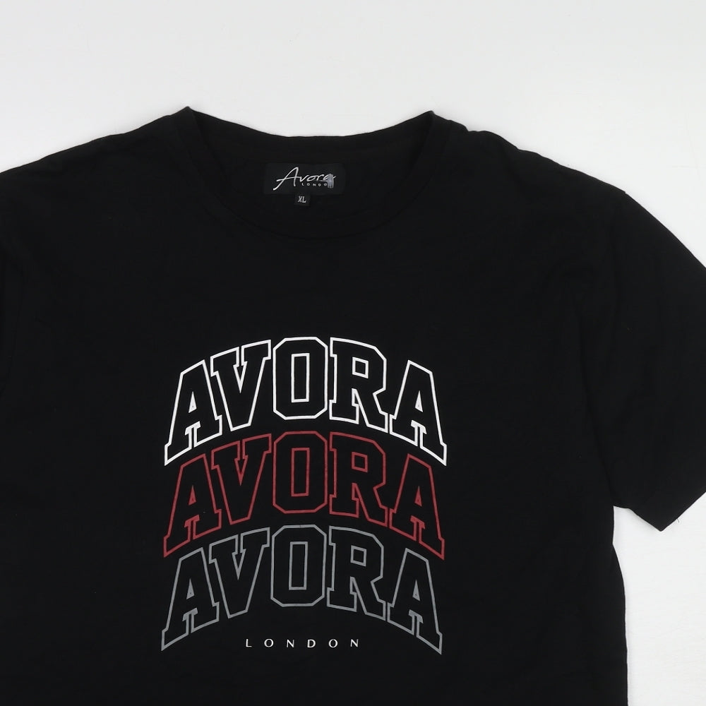 Avora Womens Black Polyester Basic T-Shirt Size L Crew Neck