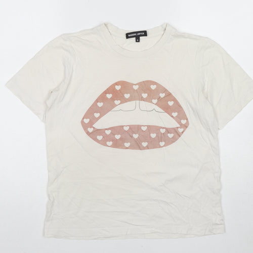 Markus Lupfer Womens White Cotton Basic T-Shirt Size S Crew Neck - Heart Pattern