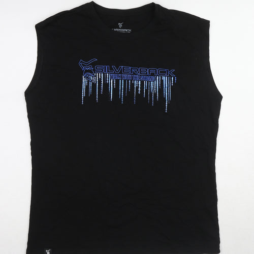 Silverback Mens Black Cotton T-Shirt Size L Round Neck