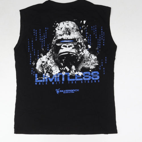 Silverback Mens Black Cotton T-Shirt Size L Round Neck