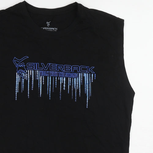 Silverback Mens Black Cotton T-Shirt Size L Round Neck