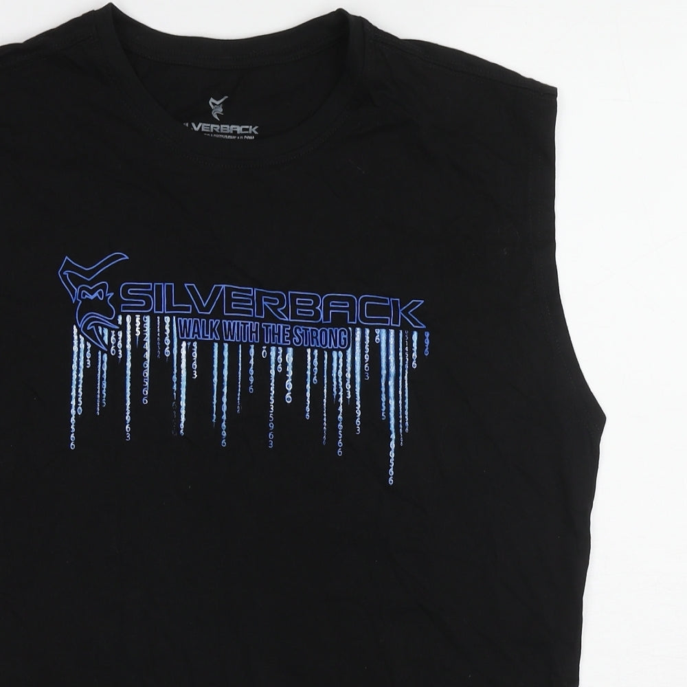 Silverback Mens Black Cotton T-Shirt Size L Round Neck