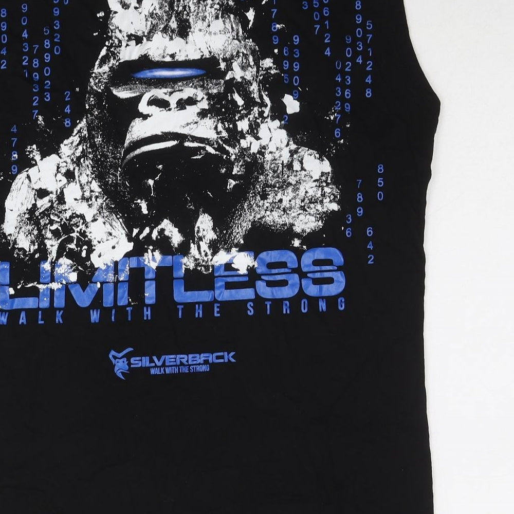 Silverback Mens Black Cotton T-Shirt Size L Round Neck