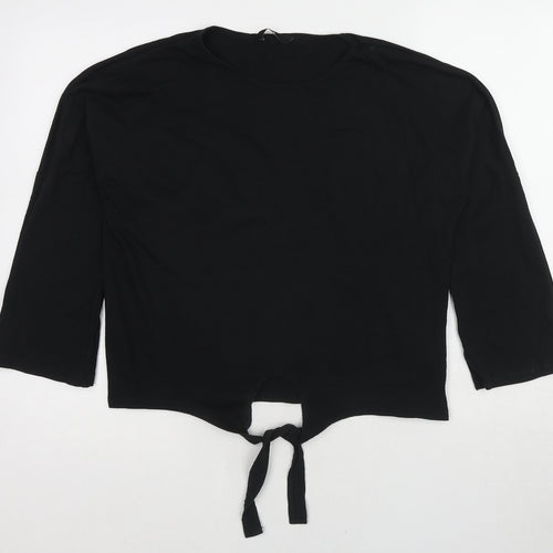 Very Womens Black Cotton Cropped Blouse Size 10 Round Neck