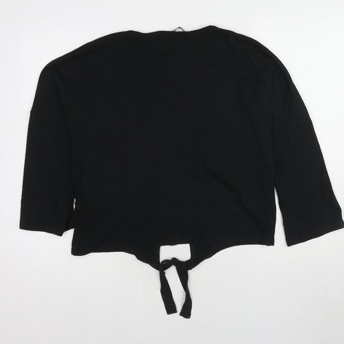 Very Womens Black Cotton Cropped Blouse Size 10 Round Neck