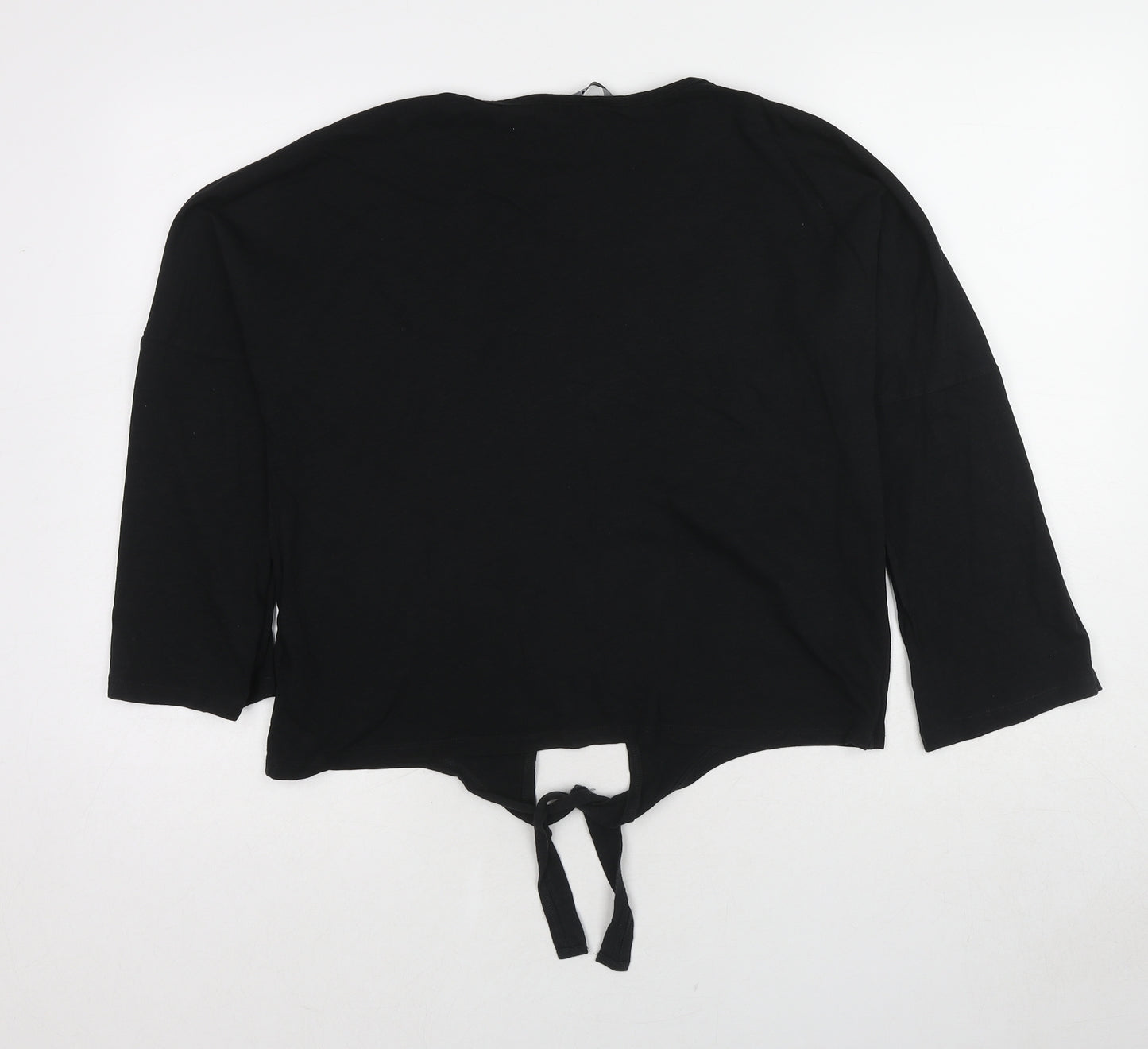 Very Womens Black Cotton Cropped Blouse Size 10 Round Neck