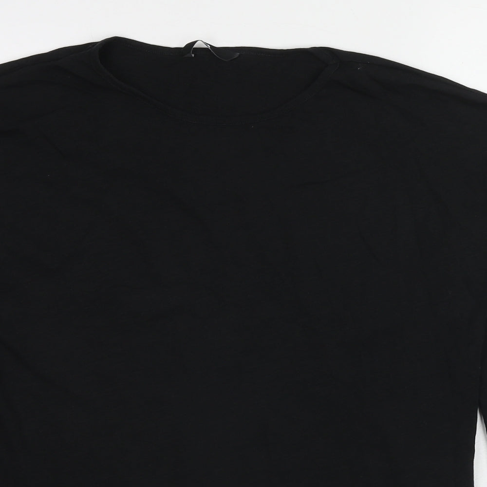 Very Womens Black Cotton Cropped Blouse Size 10 Round Neck
